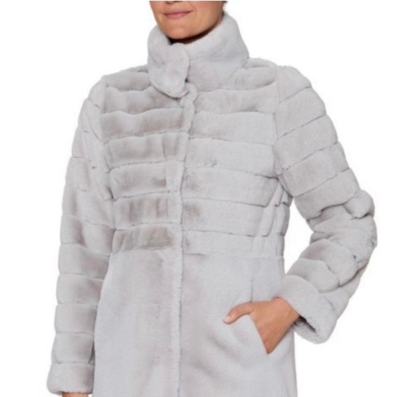 Jones New York Stand Collar Faux Fur Jacket NWT 2X Gray - Picture 2 of 7